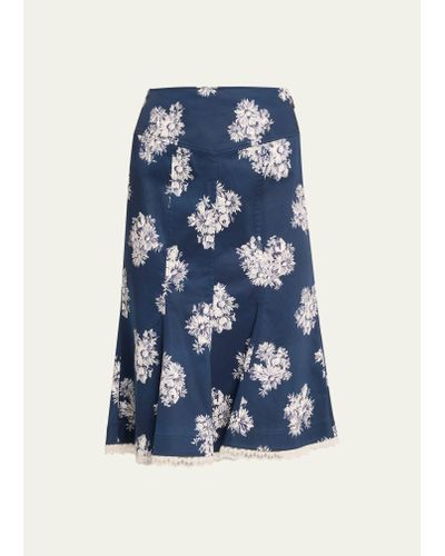 Jason Wu Flared Floral-print Lace-trim Midi Skirt - Blue