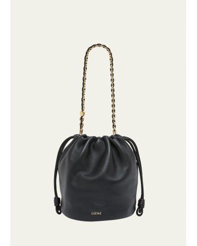 Loewe X Paula's Ibiza Flamenco Bucket Bag In Napa Leather With Chain - Black