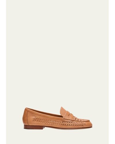 Veronica Beard Woven Leather Penny Loafers - Natural