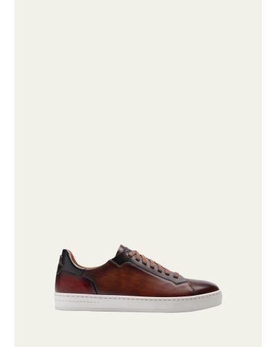 Magnanni Amadeo Burnished Leather Low-top Sneakers - Brown