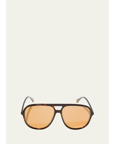 Gucci GG-Logo Aviator Acetate Sunglasses - Natural