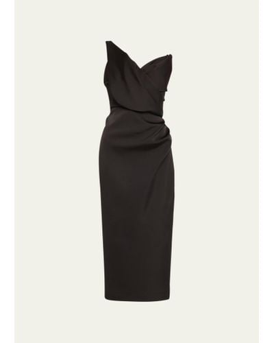Rachel Gilbert Edan One-shoulder Ruched Crepe Midi Dress - Black