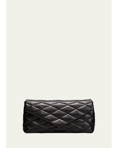 Saint Laurent Sade Puffy Large Ysl Clutch Bag In Quilted Smooth Leather - White