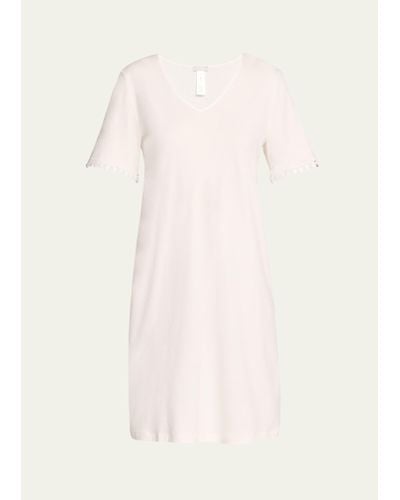 Hanro Rosa Embroidered-trim Cotton Nightgown - Natural