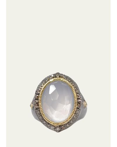 Armenta Oval Chalcedony Statement Ring With Diamonds - Metallic