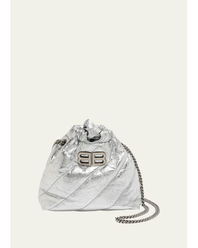 Balenciaga Crush Xs Metallic Quilted Bucket Bag - White