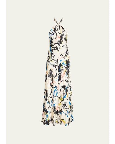 Tanya Taylor Maya Printed Open Tie-back Maxi Dress - White