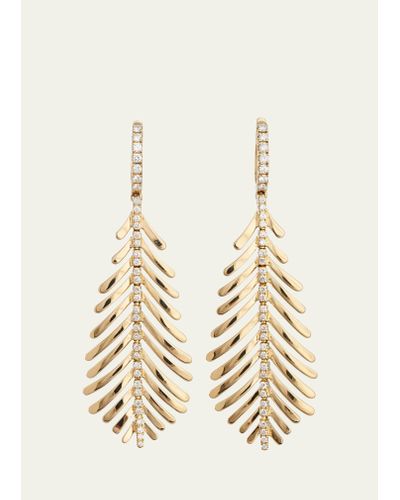 Sidney Garber 18k Yellow Gold Plume Earrings With Diamonds - Natural
