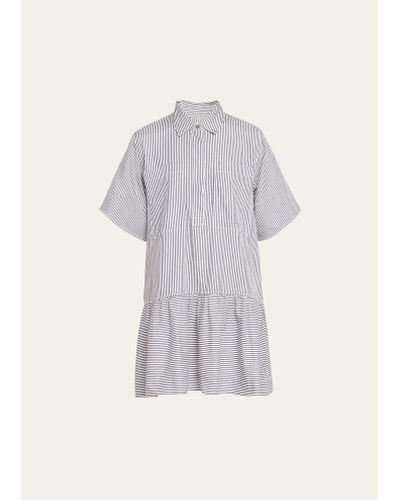 Jonathan Simkhai Cris Railroad Stripe Cotton Short-sleeve Mini Shirtdress - Gray