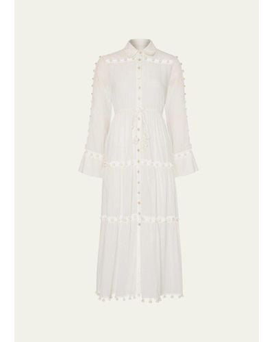Milly Cabana Beaded Cotton Midi Dress - White