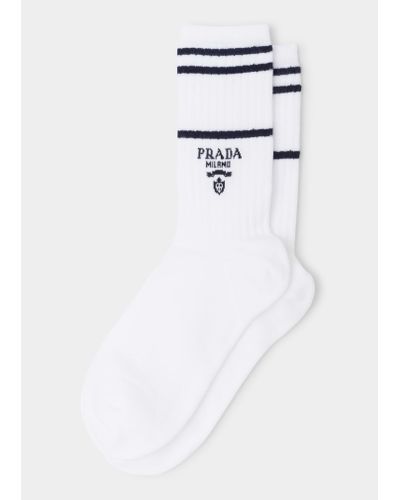 Prada Logo Crew Socks - White