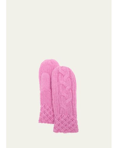 Portolano Cable Knit Cashmere Mittens - Pink