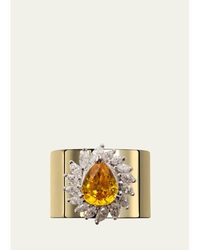 YUTAI 18k Yellow Gold And Platinum Revive Ring With Golden Sapphire And Diamonds - Natural