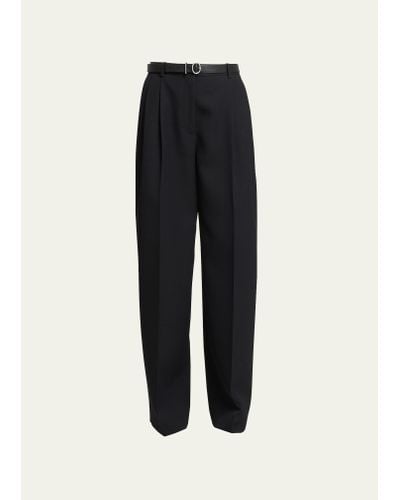 Jil Sander Long Relaxed Straight-leg Pleated Wool Pants - Black