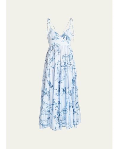 Erdem Floral-print Tie-strap Tiered Maxi Dress - Blue