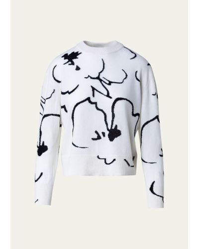 Akris Sketched Abraham Flower Intarsia Cashmere Sweater - White