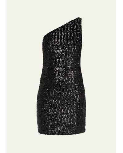 Michael Kors Sequin Embroidered One-shoulder Sheath Dress - Black