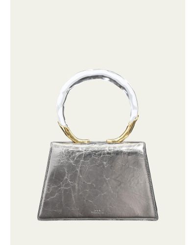 Alexis Quad Cracked Metallic Ring Top-handle Bag - Gray