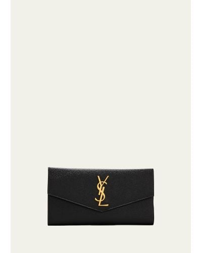 Saint Laurent Ysl Monogram Small Envelope Flap Wallet With Zip Pocket In Grained Leather - White