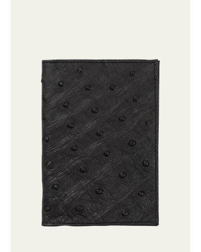 Abas Ostrich Leather Passport Booklet - Black