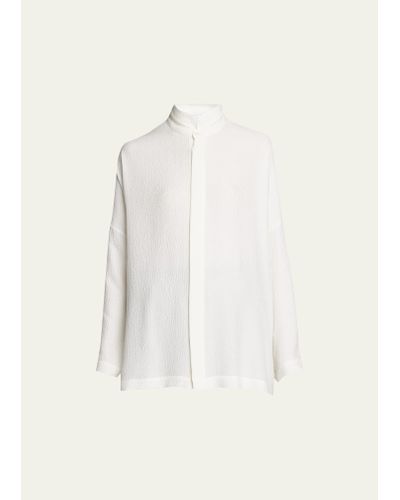 Eskandar Wide Button-sewn Shirt With Long Back - Natural
