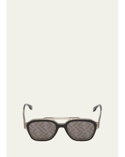 Fendi Monogram Acetate Double-bridge Sunglasses - Natural