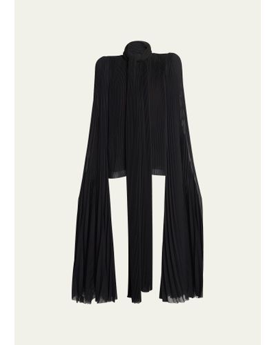 Balenciaga Pleated Long-sleeve Blouse With Scarf - Black