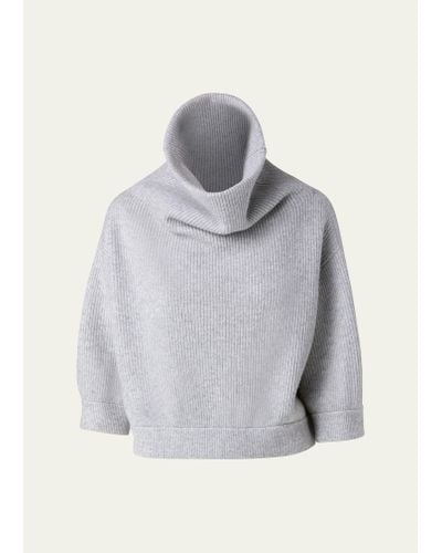 Akris Ribbed Cowl-neck Cashmere Sweater - Gray