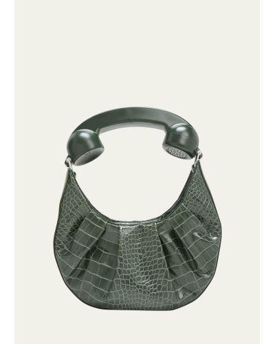 Puppets and Puppets Phone Croc-embossed Hobo Bag - Green