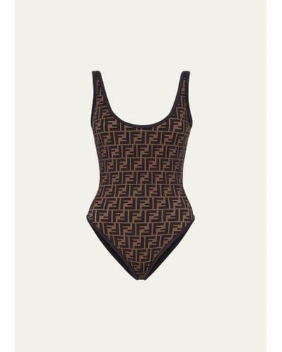 Fendi Ff Logo Scoop-back One-piece Swimsuit - Brown