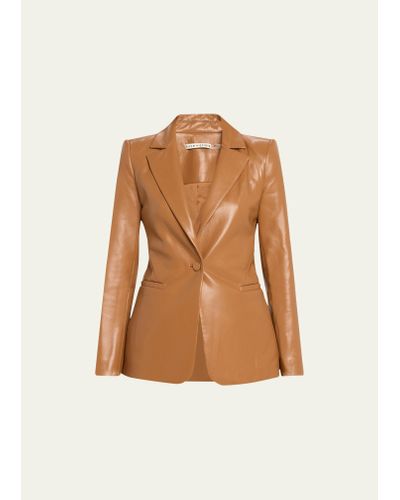Alice + Olivia Macey Fitted Vegan Leather Blazer - Natural