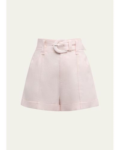 Cinq À Sept Aldi Belted Wide-leg Linen Shorts - Pink