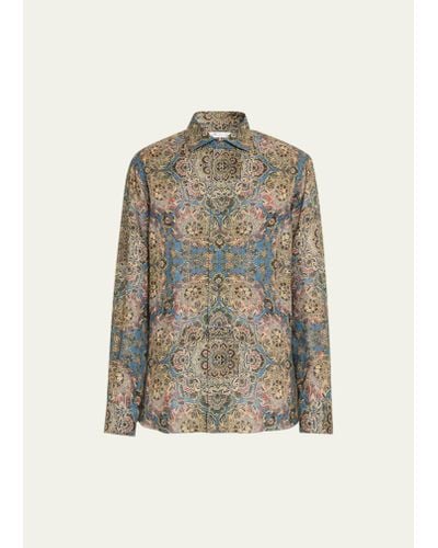 Loro Piana Andre Linen Tapestry Bloom Sport Shirt - Natural