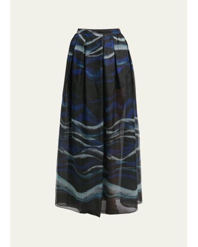 Giorgio Armani Night Water Print Silk Maxi Skirt - Blue