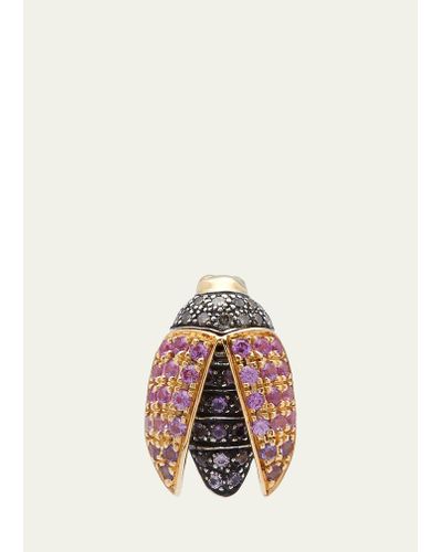 Bibi Van Der Velden 18k Yellow Gold Mini Scarab Fly Stud Earring With Pink Sapphire And Amethyst