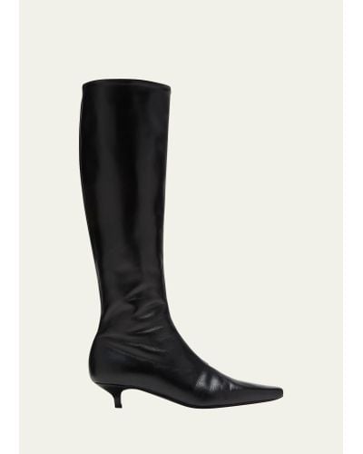 Totême Slim Mixed Leather Knee Boots - Black