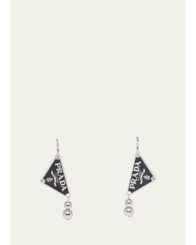 Prada Triangle Sterling Silver Ball Drop Earrings - Natural