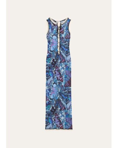 Jean Paul Gaultier Butterfly Mesh Lace-up Dress - Blue
