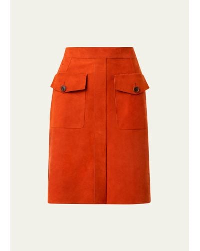 Akris Napparized Lamb Suede Short Skirt - Orange