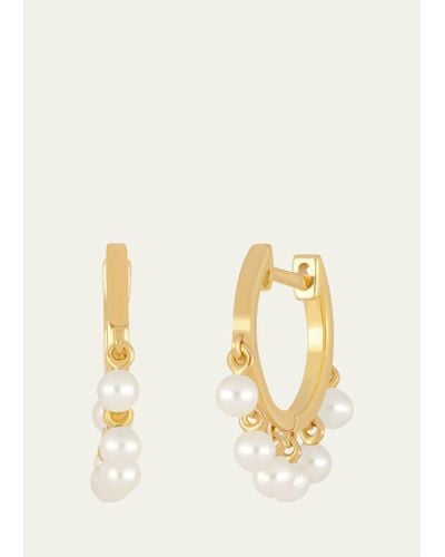 EF Collection 14k Yellow Gold Mini Pearl Shimmy Huggie Earrings - Metallic
