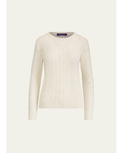 Ralph Lauren Collection Crewneck Cashmere Cable-knit Sweater - Natural