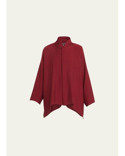 Eskandar Wide A-line Shirt With Mandarin Collar (mid-plus) - Red