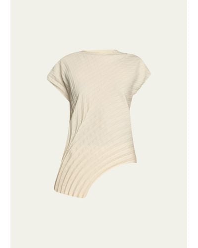 Issey Miyake Curved Pleats Stripe Blouse - Natural