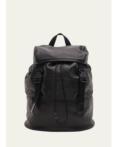 Saint Laurent Embossed Leather Drawstring Backpack - Black