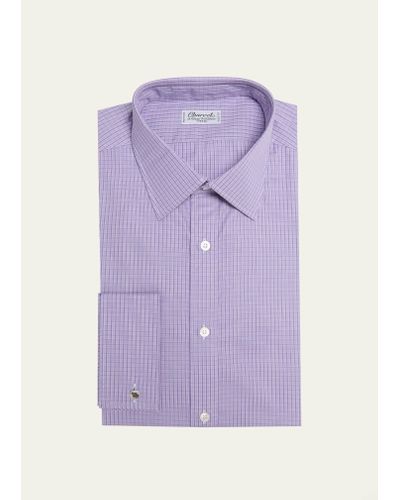 Charvet Micro-check French Cuff Dress Shirt - Purple