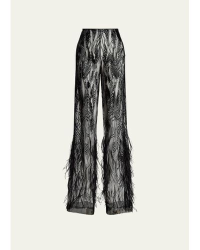 Ralph Lauren Collection Bradlee Beaded Feathered Tulle Pants - White