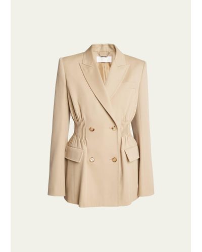 Chloé Soft Wool Top Coat With Cinched Waist - Natural