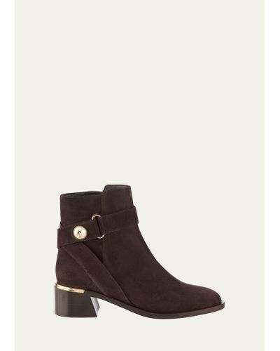 Jimmy Choo Noor Suede Pearly-button Ankle Booties - Brown
