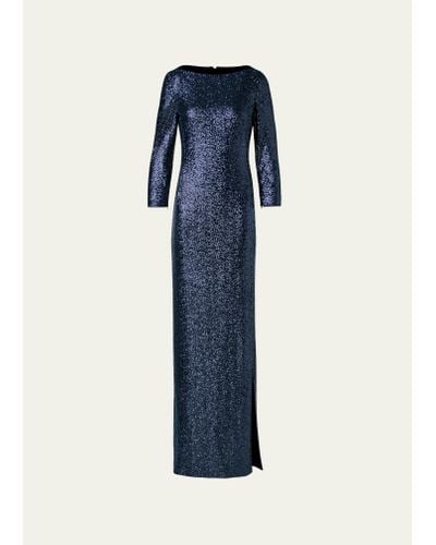 Akris Sequined Column Boat-neck Gown - Blue