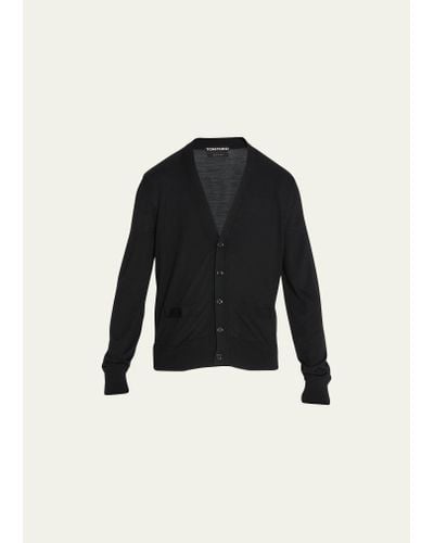 Tom Ford Tonal Wool Cardigan Sweater - Black